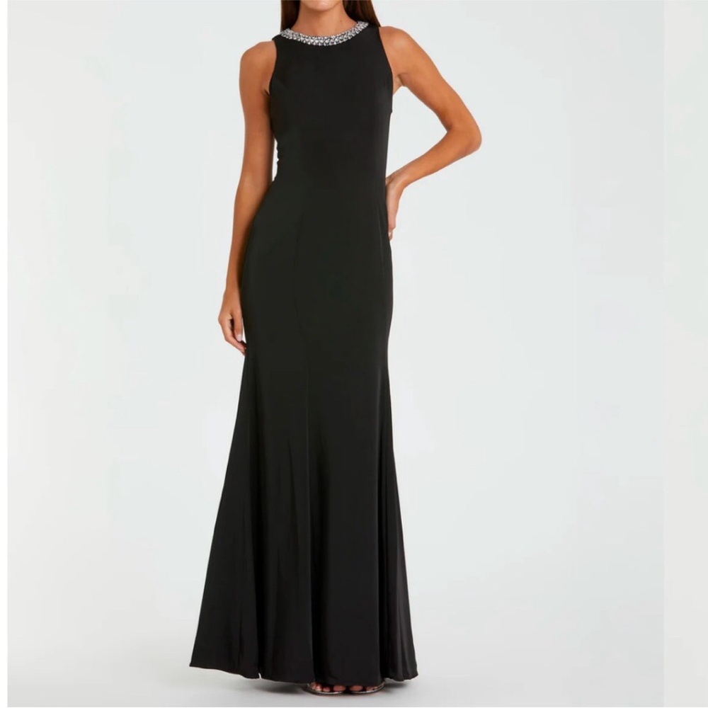 Ieena for MacDuggal black rhinestone collar sleeveless maxi dress size 4